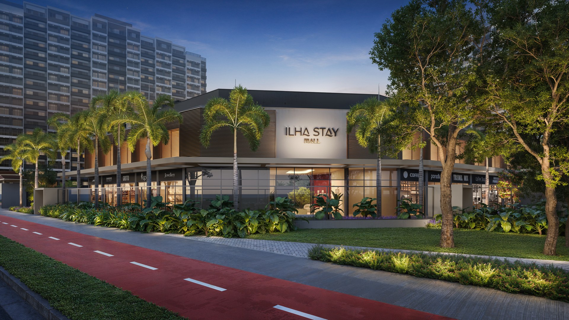 Fachada do Ilha Stay Home Resort, empreendimento residencial em Barra Olímpica, Rio de Janeiro